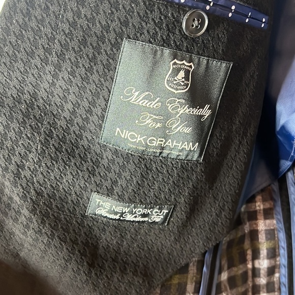 Nick Graham Black Herringbone Print Velvet Blazer 38R - Picture 6 of 8